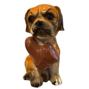 Vintage Ceramic Puppy Figurine Holding Shoe